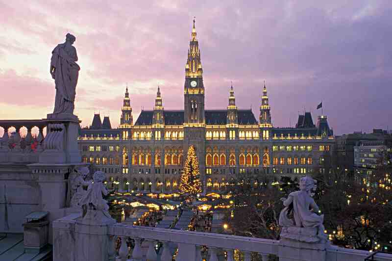 View of Vienna's Rathaus/Town Hall during Christmas Season